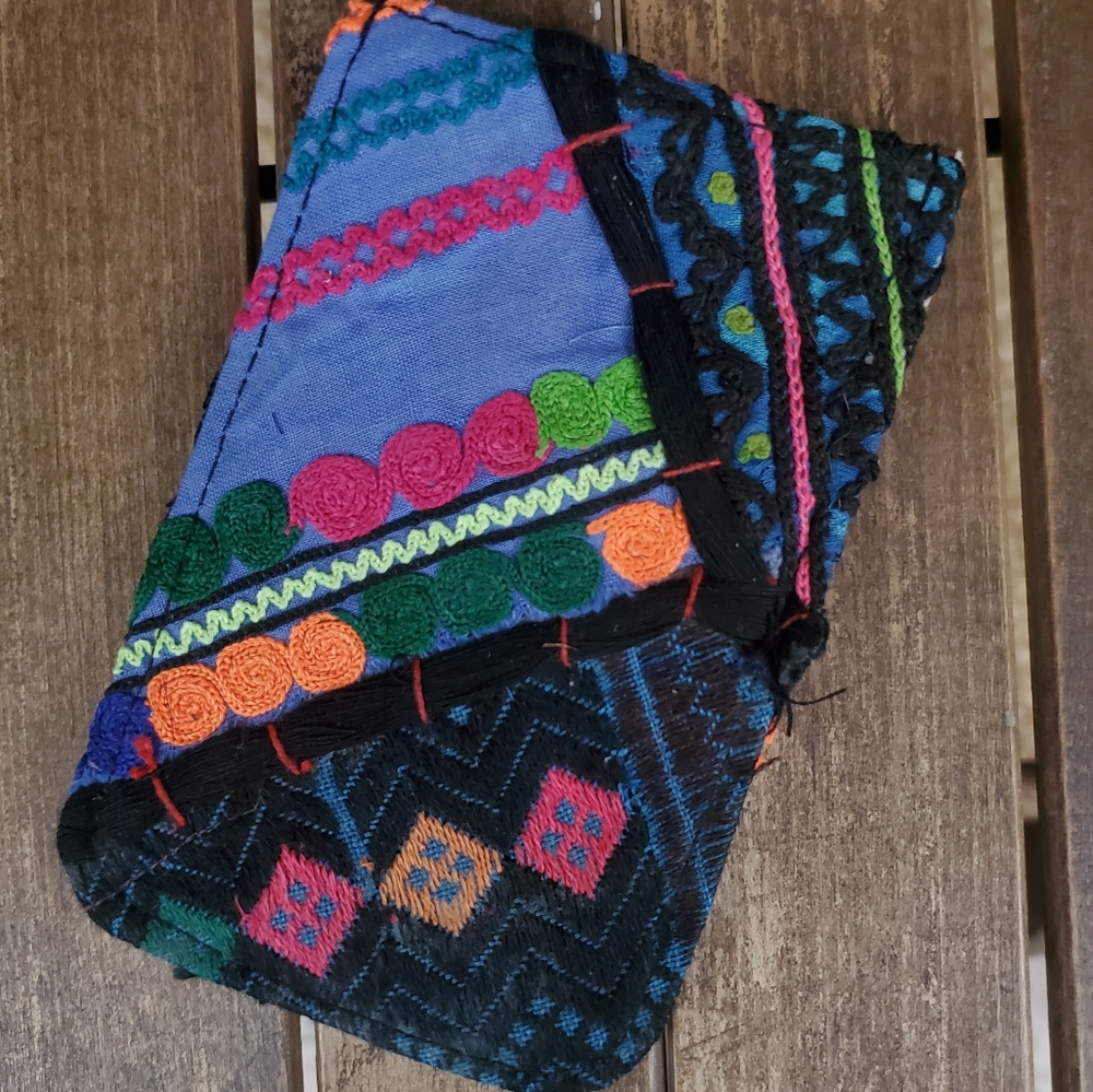 🍄🪬 Free People Boho Embroidered Repurposed vtg banjara hippie Wallet card case - Picture 6 of 16